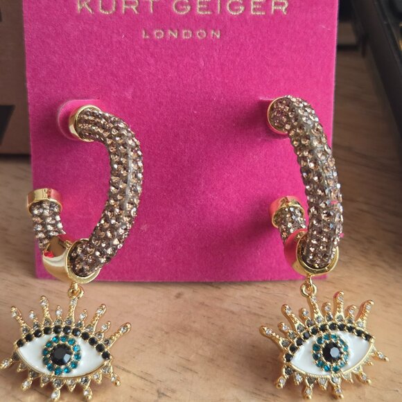 Kurt Geiger  London Evil Eye Huggie Hoop Drop Cubic Zirconia Earrings - Picture 1 of 6